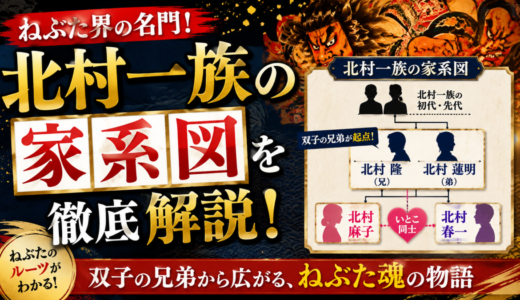 ねぶた師・北村一族の家系図は双子の兄弟が起点！北村隆と蓮明、麻子と春一はいとこ同士